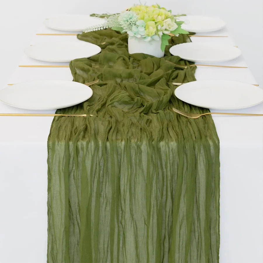 Olive Green Spring Cheesecloth Table Runner Moss Boho Rustic Gauze 120 inch 10FT Cheese Cloth Runner for Easter Wedding Party