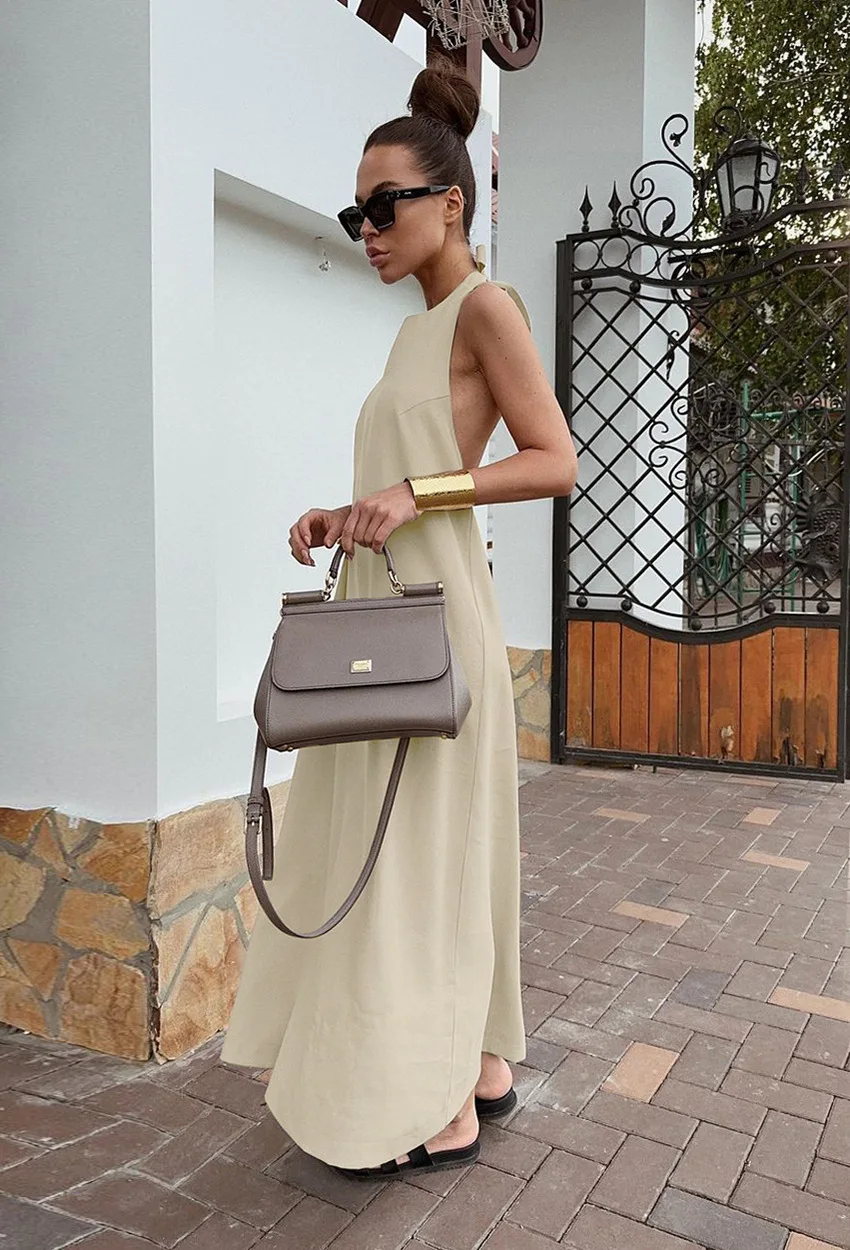 Summer Skirt French Cotton and Linen Neck Halter Dress