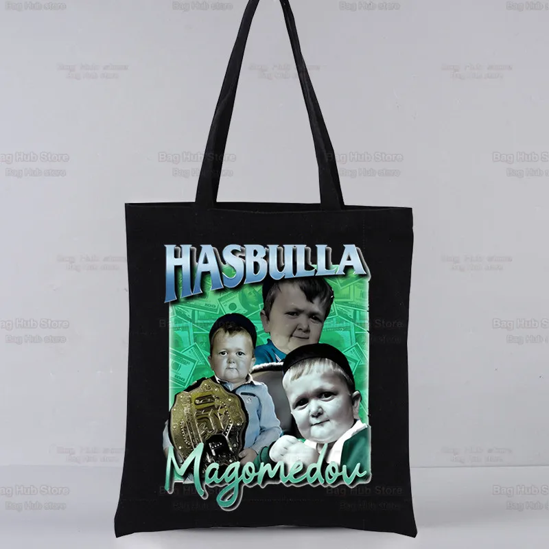 

Fighting Hasbulla Handbags Cloth Canvas Black Tote Bag Shopping Travel Women Reusable Shoulder Shopper Bags bolsas de tela