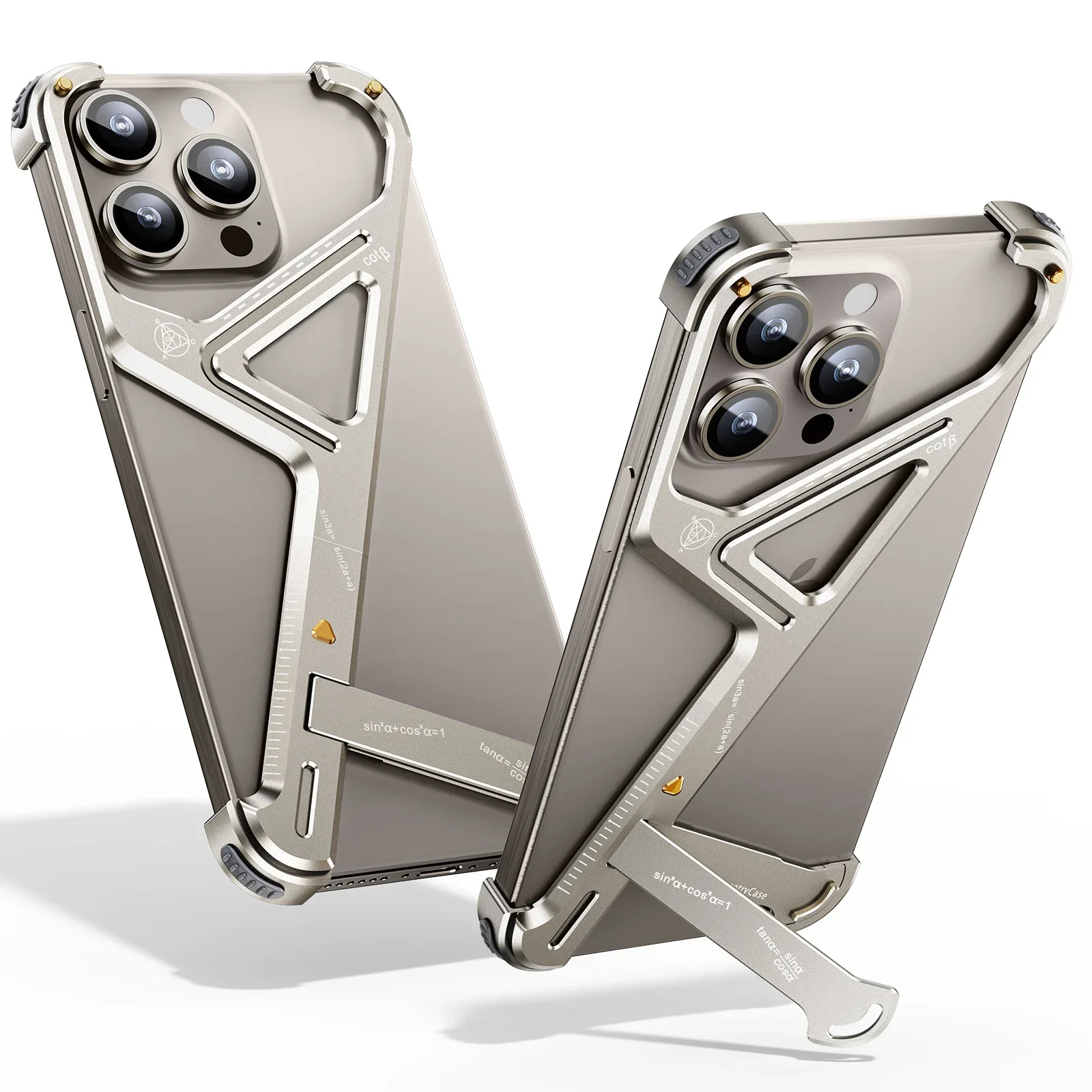 Sleek Aluminum Alloy Frameless Phone Case with Stand - Shockproof Protective Cover