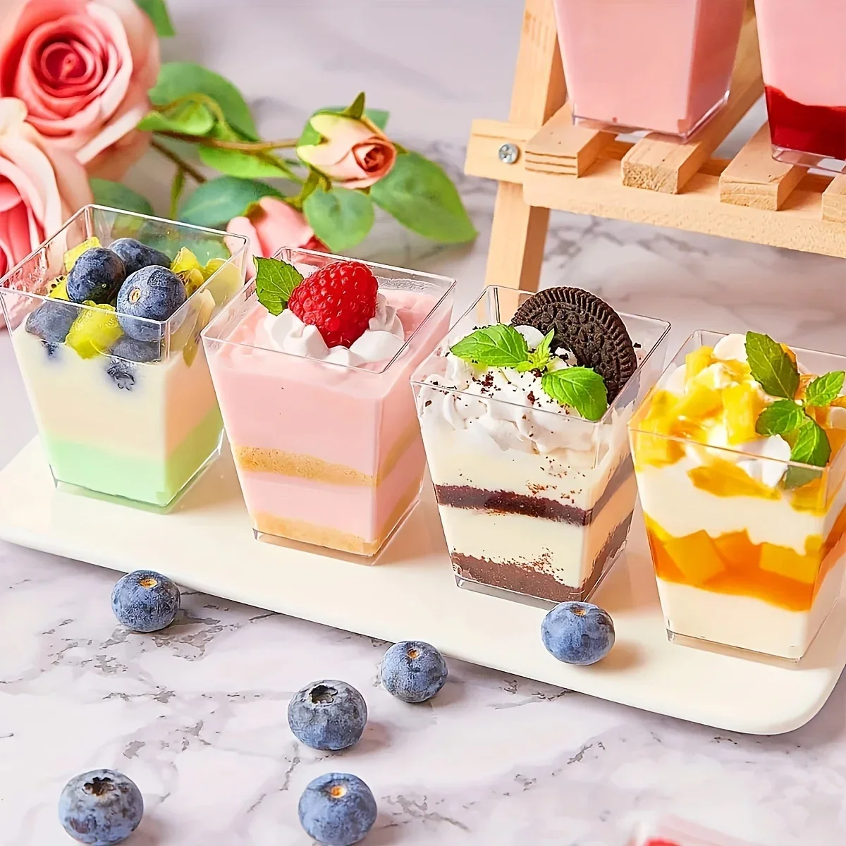 Disposable Plastic Mousse Cup Ladder Shaped Cup