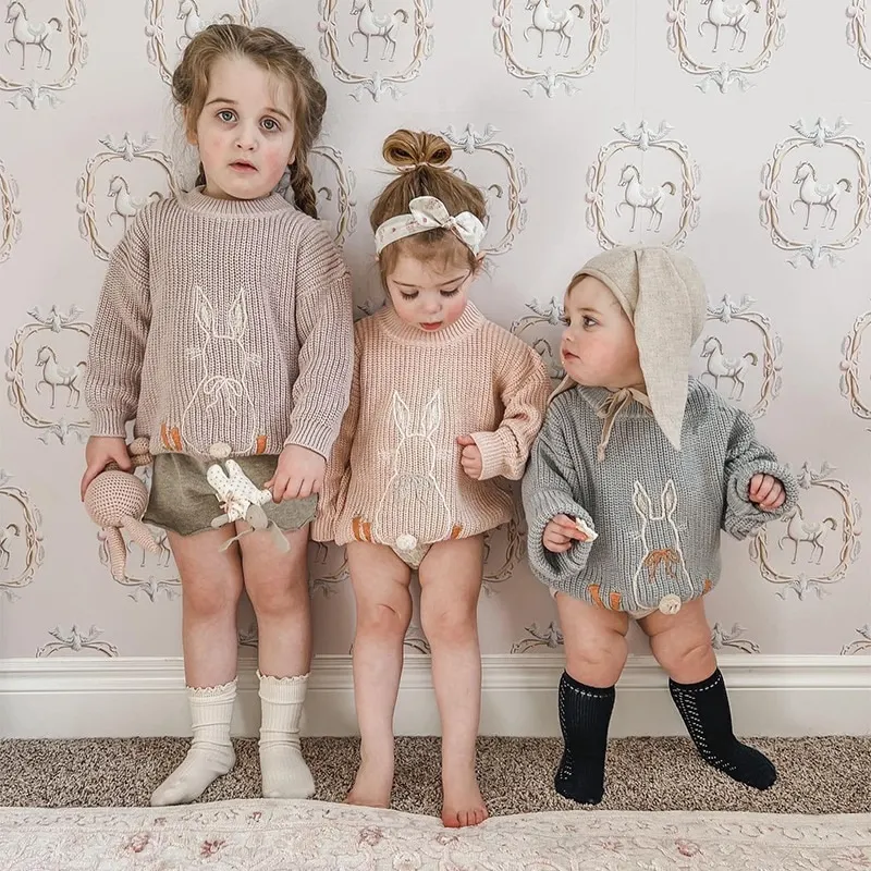 

Fashion Rabbit Embroidery Cotton Sweater Baby Girl Boy Infant Toddler Child Knitted Pullover Top Casual Baby Clothes 1-8Y