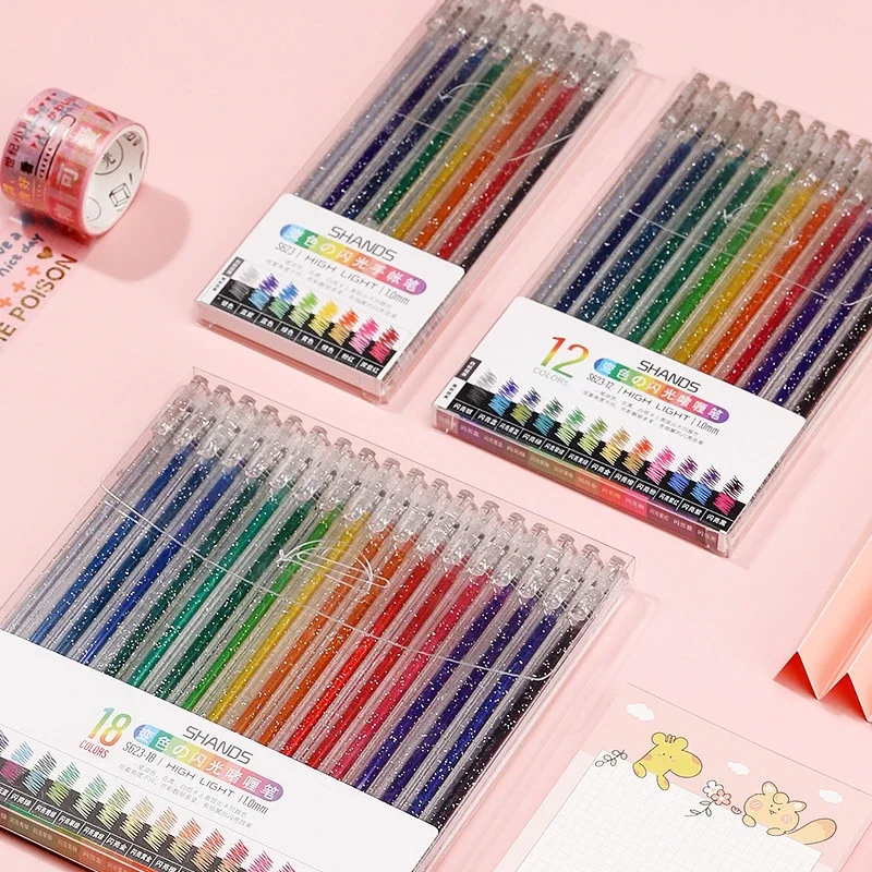 8/12/18 Pcs Colored Pens Set for Drawing Scrapbooking Cute Glitter Gel Pen  Kawaii Stationery School Supplies - AliExpress