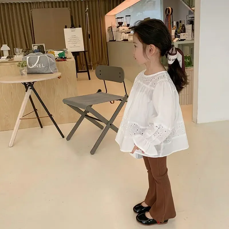 Fashion Kids Girls Cotton Ribbed Flared Pants Spring Autumn Sweet Elasticity Slim Solid Color Trousers Leisure Pants 3-7Y girls pants kids pants girls trousers
