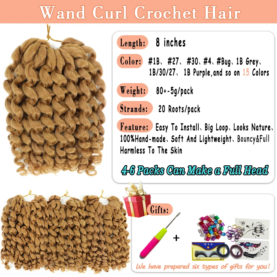 Wand Curl Crochet Braids Hair Jamaican Bounce Wand Curls Crochet Hair 8 Inch Synthetic Afro Crochet Braid Hair For Black Women 2