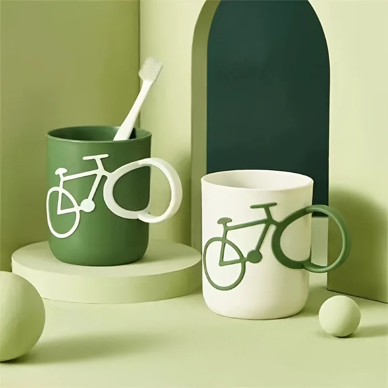 1 bicchiere creativo per collutorio, design a forma di manubrio di bicicletta, per coppia, per lavarsi i denti, in plastica, ideale per gargarismi, bagno o decorazione per la casa._voghion.com