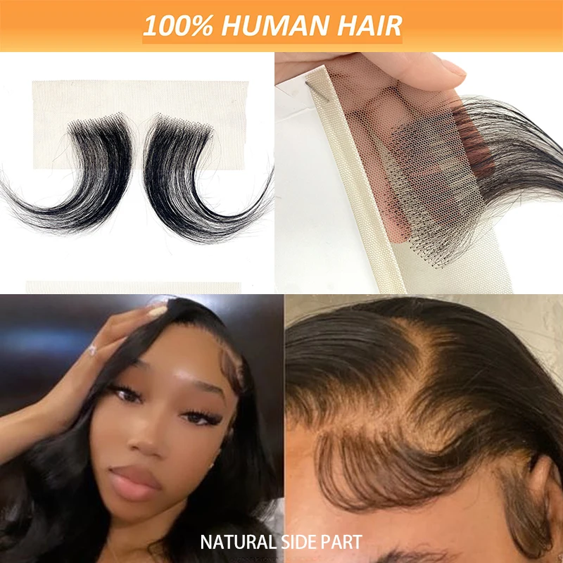15cm 100% Human Hair Handmade Black Lace Edges Hair Wig Women Soft Natural Fake Baby Hair Pieces for Hairline Accessories