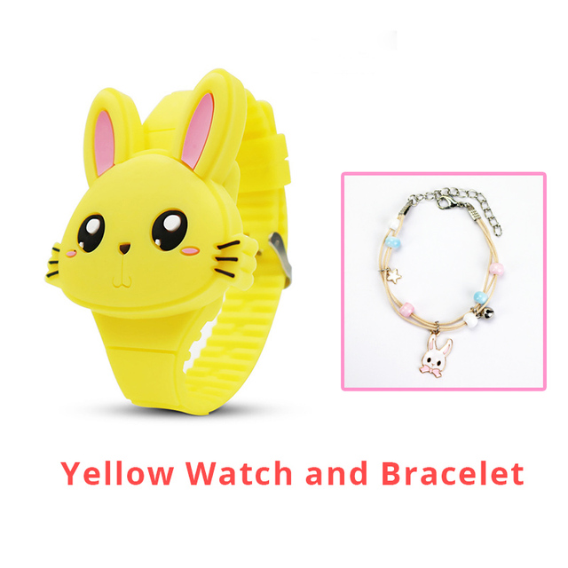 Rabbit Girls Watches with Bracelet Flip Cover Rubber Led Digital Kids Watch Child Clock Relogio Infantil Menino