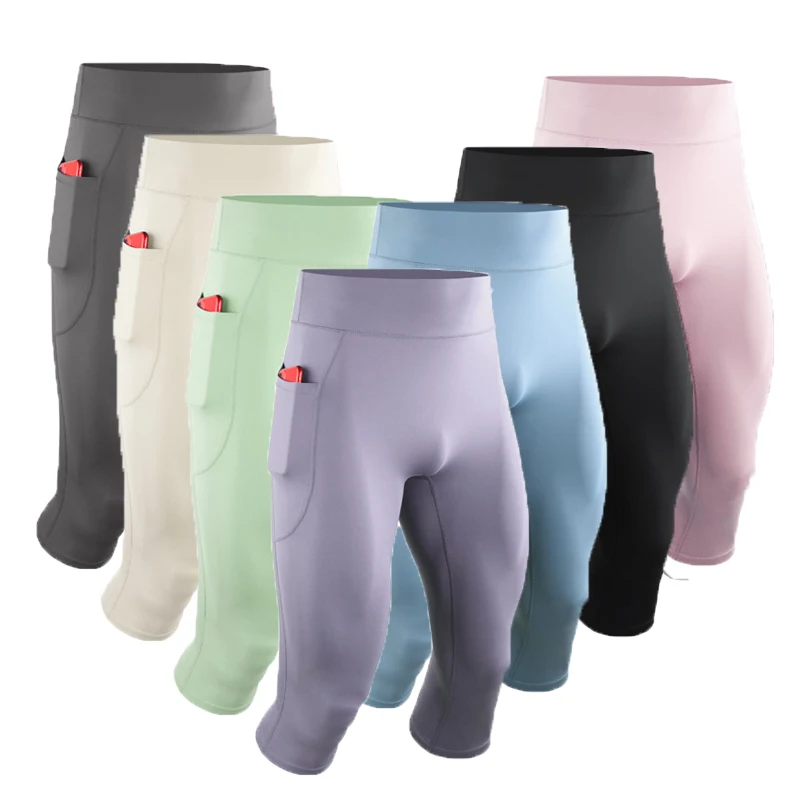 Men Women Kids Boy Girl Children Capri Running Tights GYM 3/4 Pant Basketball Football Soccer Fitness Exercise Sport Leggings 22