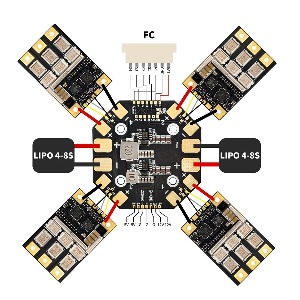 A46M-PDB400A 4- 12S 400A PDB 배전반 400A 전류 센서 4- 12S 30.5Mm FPV 쿼드콥터 고정 날개 모델 항공기용