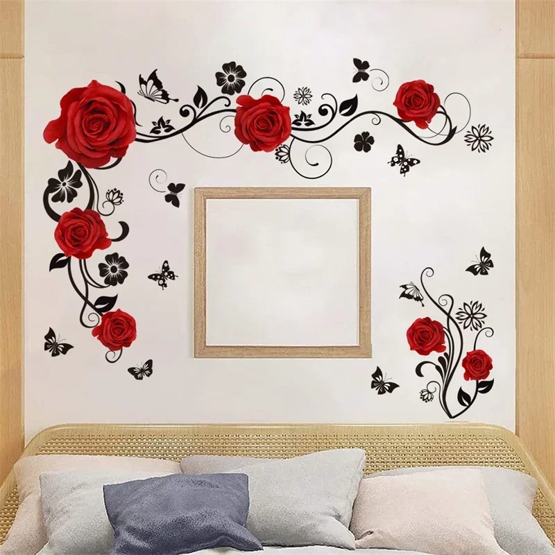 Wondever Stickers Muraux Fleur De Vigne Noir Autocollants Muraux Mural Stickers Fleur Papillon Plante Pour Chambre Fille Salon Bureau