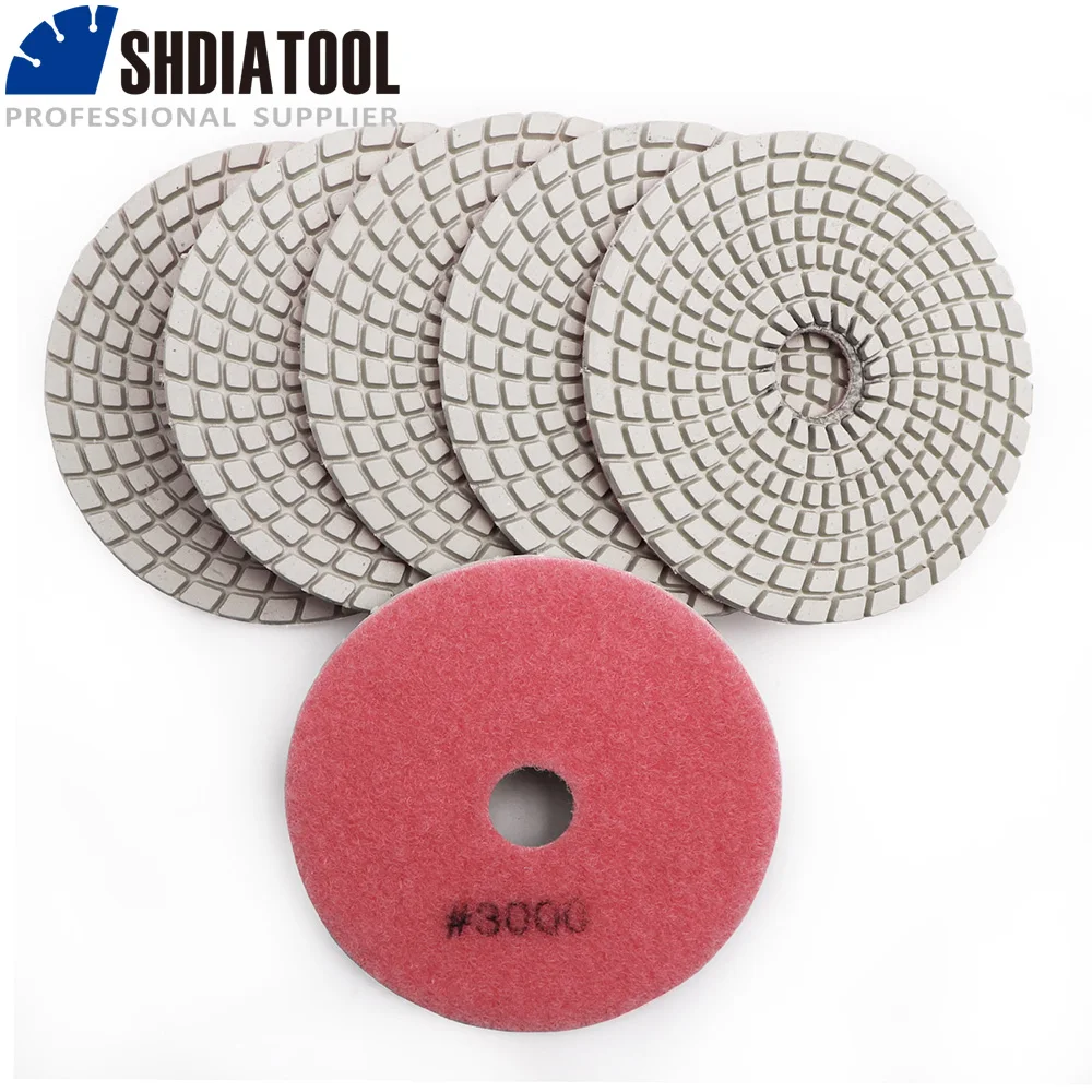 DIATOOL 6pk 4" 3000 Stone Wet Polishing Pad Diamond Flexible Polishing