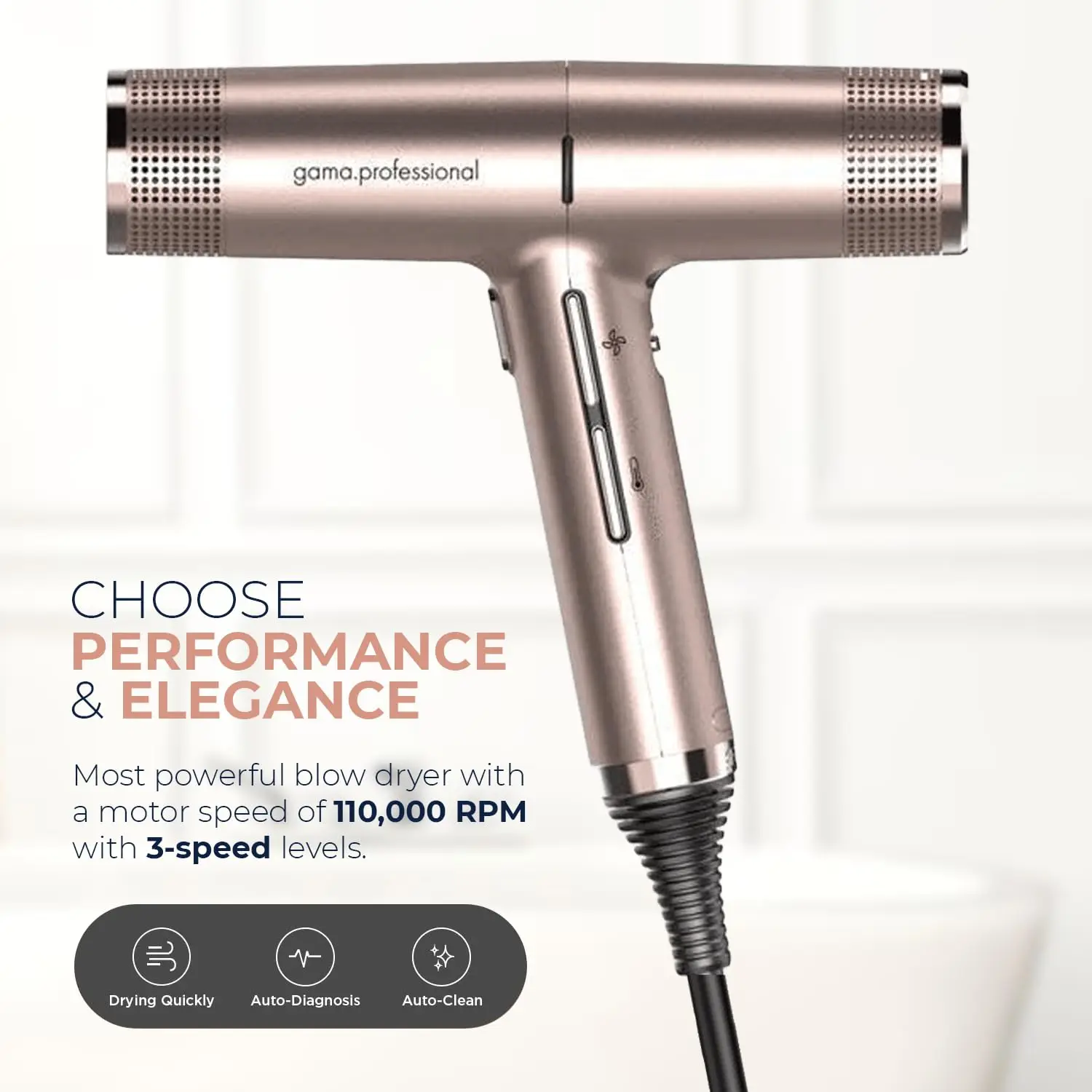 Italy Professional Hair Dryer Rose Gold - IQ Perfetto Lightweight, Powerful Pro Salon Blow with Diffuser & 2 Concentrator N 6