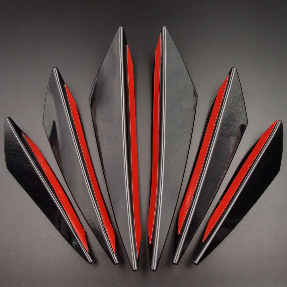 6pcs Universal Car Styling Accessories Front Bumper Lip Rubber Fins Splitter Spoiler Canards Valence Sticker Kit