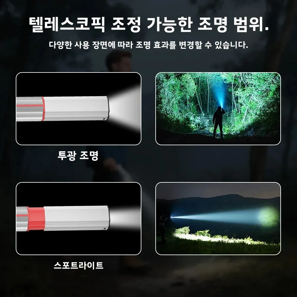 BORUiT 장거리 줌 가능 LED 손전등 타입-C 충전식 토치 방수 캠핑 텐트 랜턴