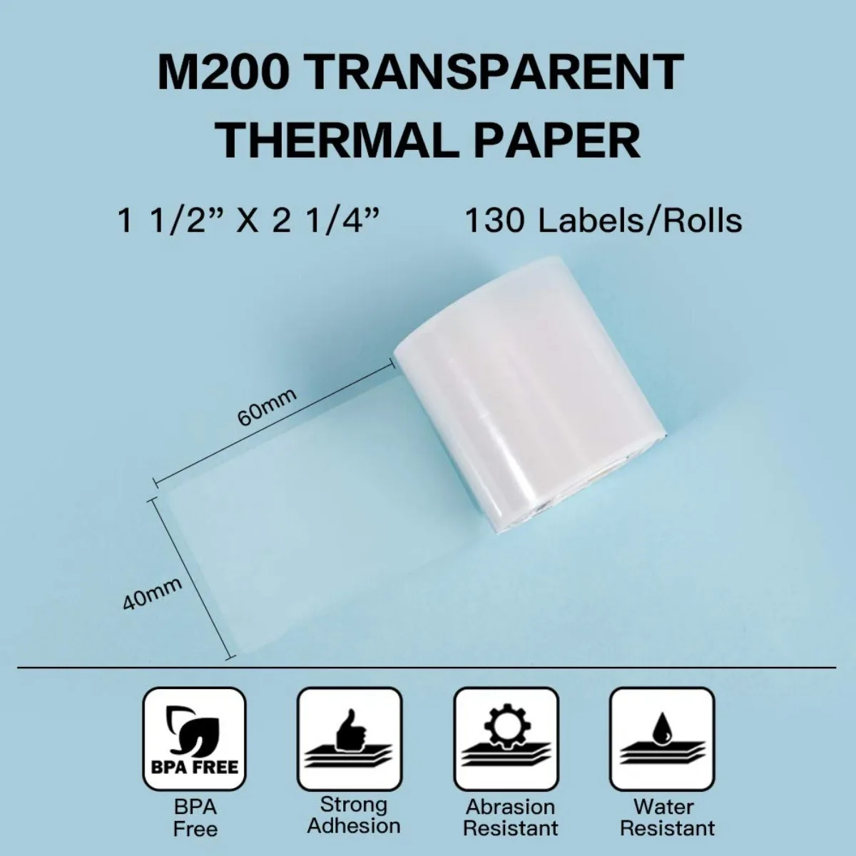 Original M110 M220 Clear Thermal Labels -1.57"x2.36" (40x60mm) Transparent Waterproof Label Refills Compatible with Phomemo M110