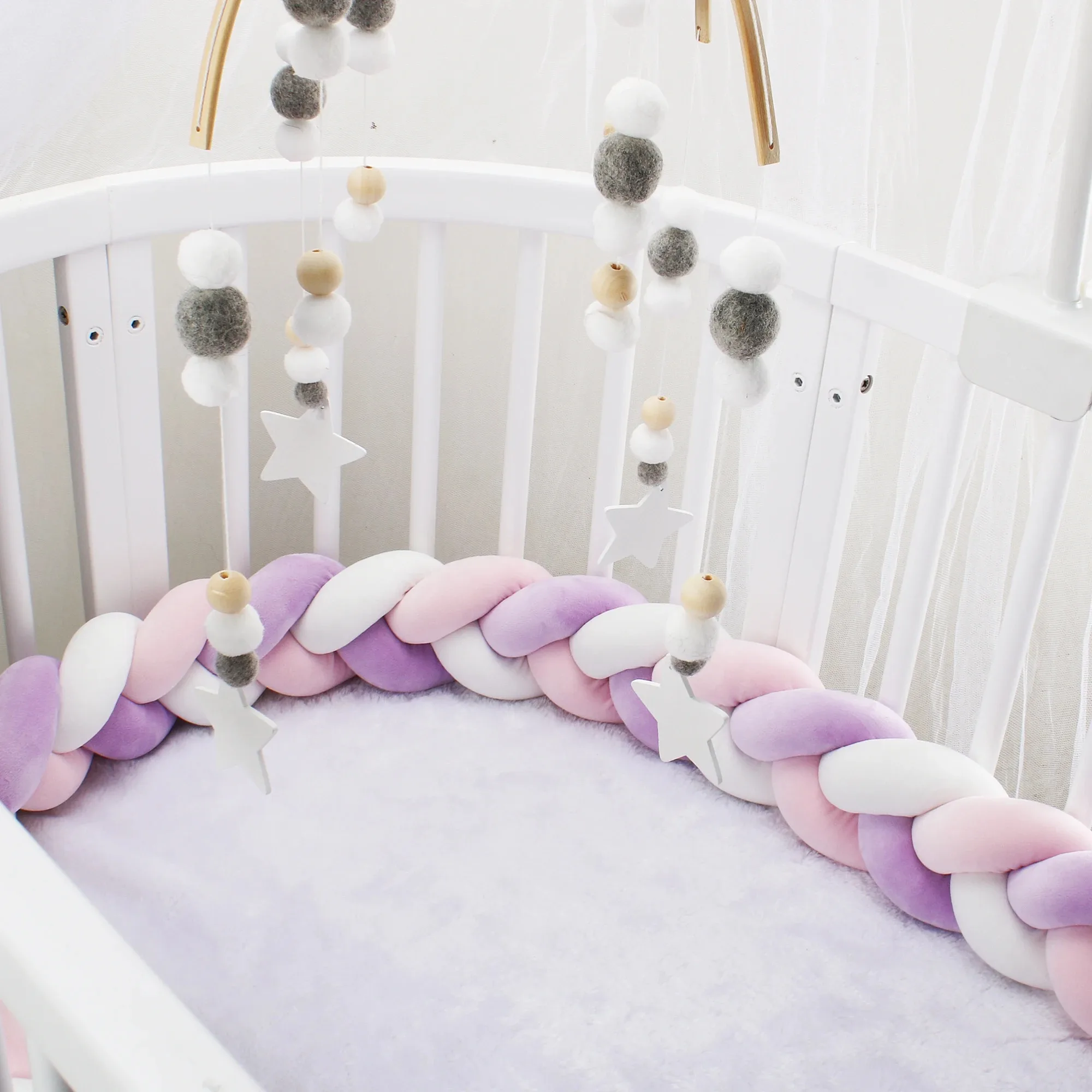 Baby Bed Protector Infant Cradle Pillow Cushion Braid Knot Bumper Crib Bumper Room Decor 1-4M