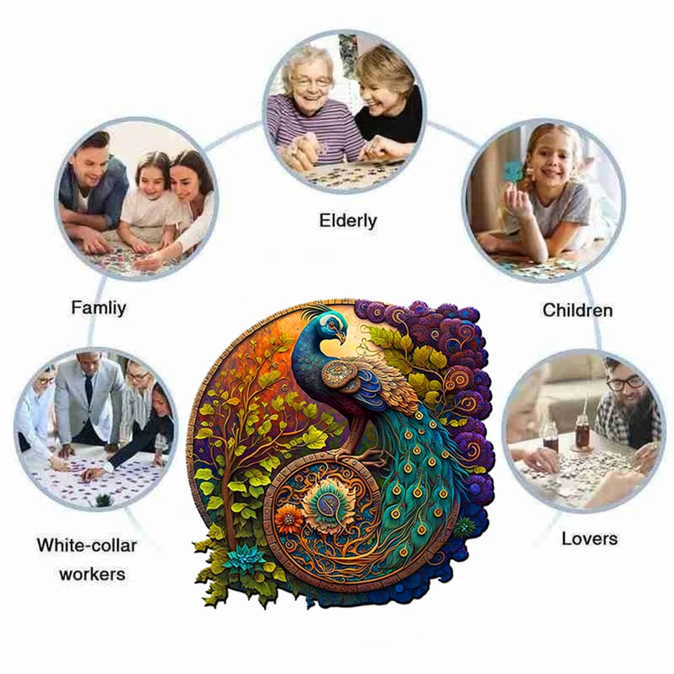 Adult Animal Wooden Puzzle Peacock Bird Educational Toy