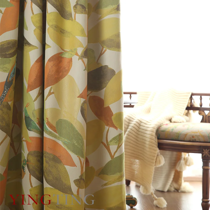 

Autumn garden style high precision American Scandinavian blackout curtains custom bedroom living room floating window