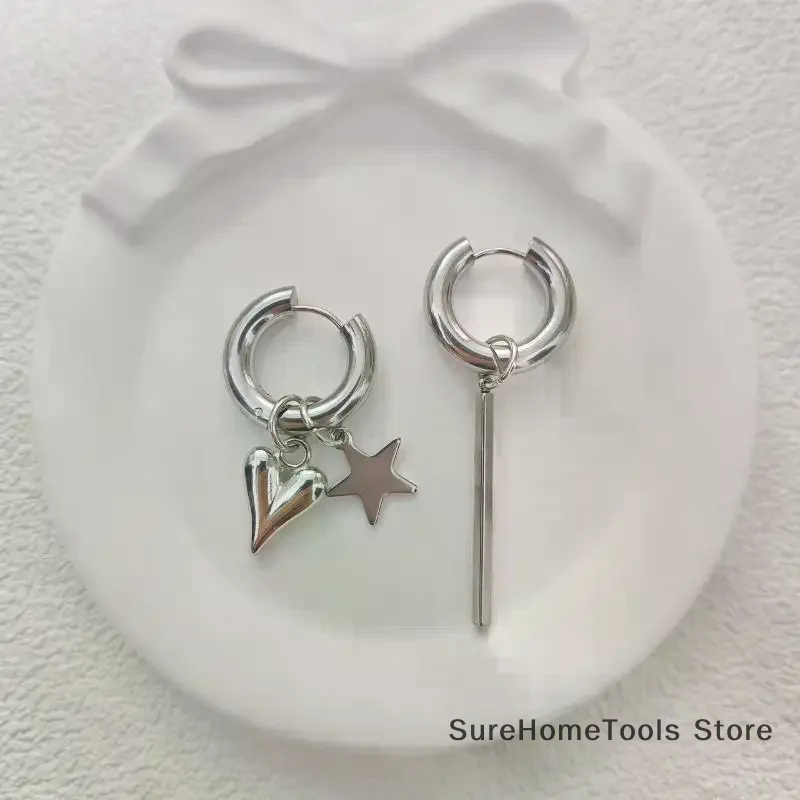 Punk Long Heart Star Pendant Earrings Women Simple Fashion Geometric Circular Ear Buckle New Trendy Statement Jewelry Gift