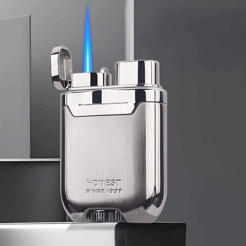New HONEST Creative Blue Flame Torch Lighter Metal Plating Turbine Windproof Butane Lighter High-end Gift Men's Smoking Tools 2
