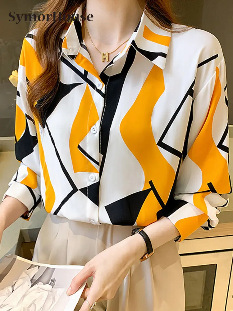 

Spring Summer Autumn Vintage Chiffon Blousess Office Blusas Simple Elegant Prints Tops Blouse Women Long Sleeve Casual Shirt