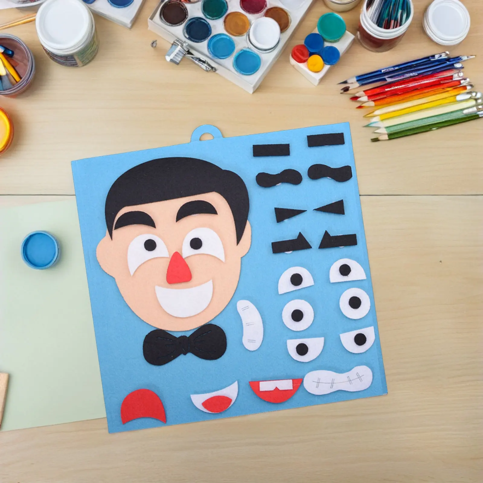 1Pcs 얼굴 퍼즐 교육 게임 - 블루 조기 발달 감정 인식 손과 눈의 협응 논리 매칭