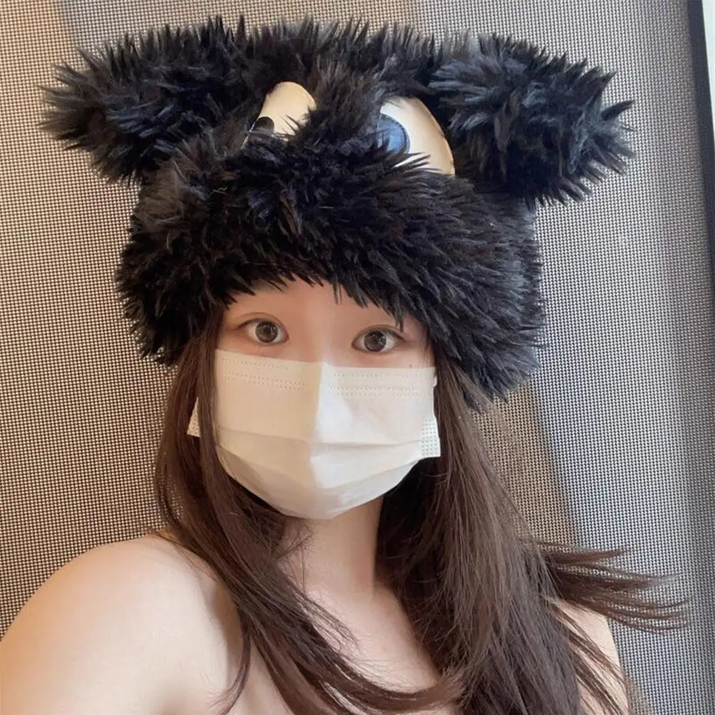 귀엽고 큰 눈 강아지 봉제 모자, 두껍고 따뜻한 모자, 풀오버 귀 보호, 부드럽고 편안한 비니 모자, 겨울 신상
