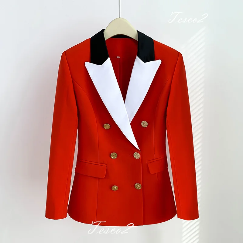 Tesco Fall Winter Women's Suit Blazer Patchwork Long Sleeve Office Lady Jacket+Trousers Slim Red Outfits conjunto femininos