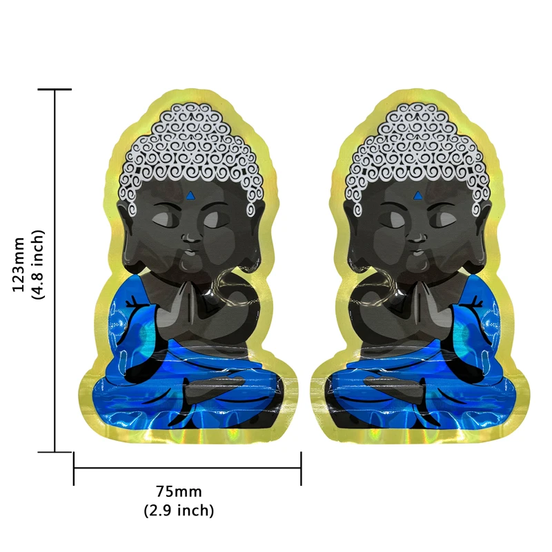 Mylar Bags Holographic Mylar Bags Holographic Storage Bag Holographic Bags Buddha Bag Small Shape 7.5x12.5cm 100 pcs 1-3.5g Mylar Bags Holographic Zipper Bag Smell Proof Zip lock Pouch Small Bags