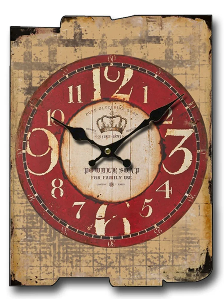 Large Square Wall Clock Retro Wood Vintage Clocks Color:A-83;Sheet Size:30X40CM