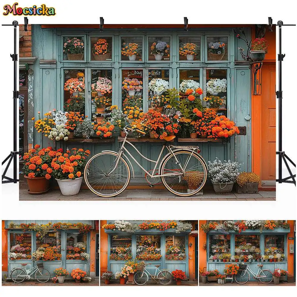 

Mocsicka Photography Background Flower Shop Retro Orange Wall Kid Women Portrait Photo Backdrop for Photo Studio Photocall Props