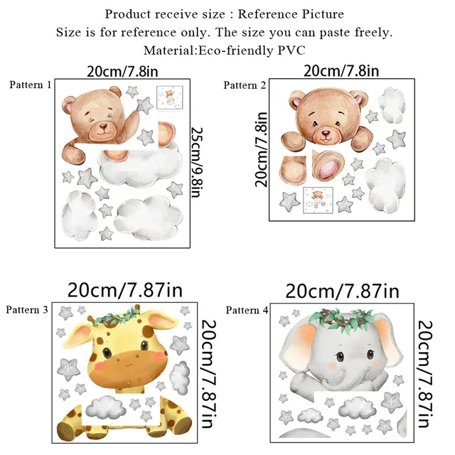Autocollant de commutateur étoile girafe ours éléphant, mignon, décoration de chambre d'enfant et de bébé, papier peint auto-adhésif pour décoration de maison, sparadrap muraux pour enfant 2