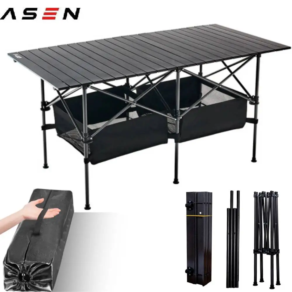 Folding Portable Picnic Camping Table Roll-Up Table Easy Carrying Bag Indoor Outdoor Aluminum Alloy BBQ Picnic Hiking Desk foldable table