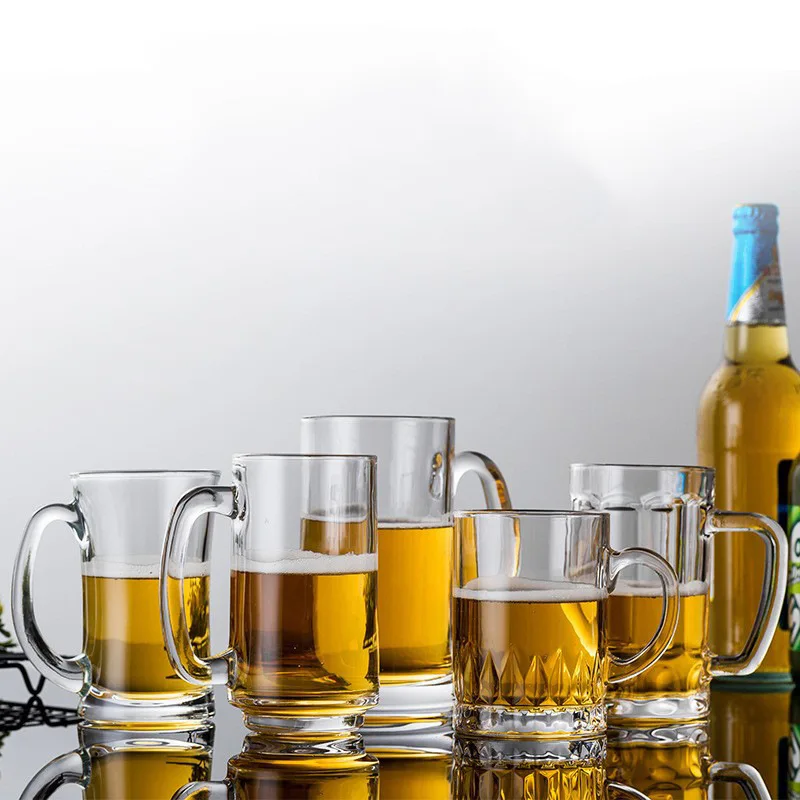 High-capacity Creative Beer Glass Cup with Handle Summer Household Beer Thickened Cup Cold Transparent Water glass cup