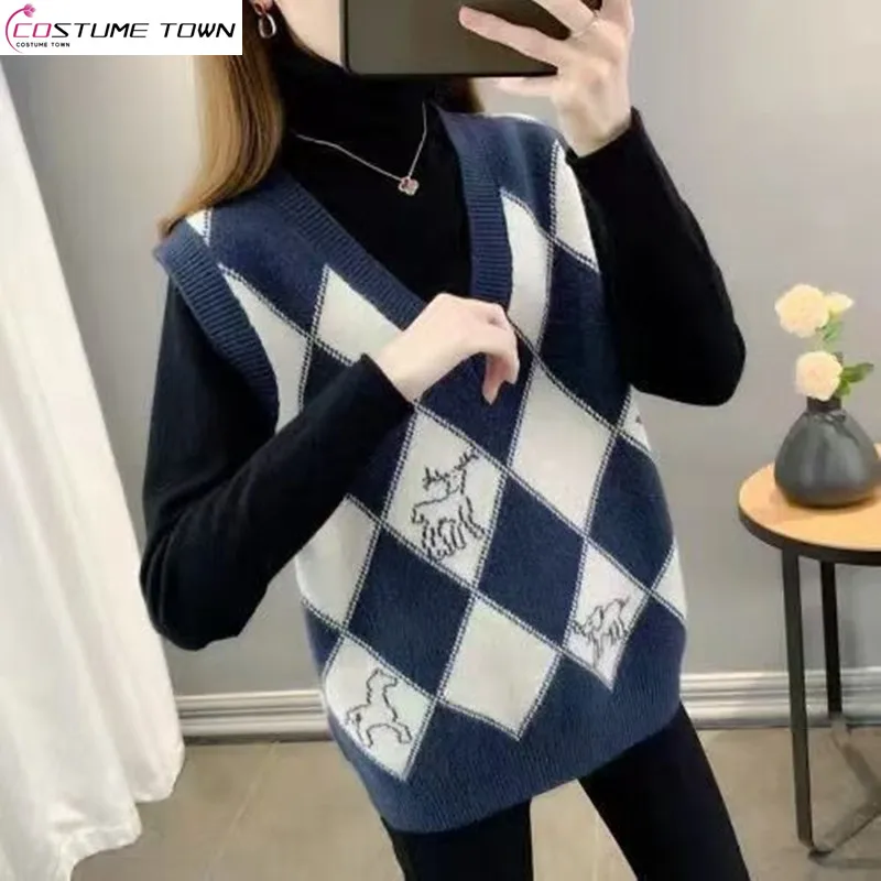 

2023 New National Style Jacquard Knitted Tank Top Women's Spring and Autumn New Loose Fashion V-neck Sweater Tank Top