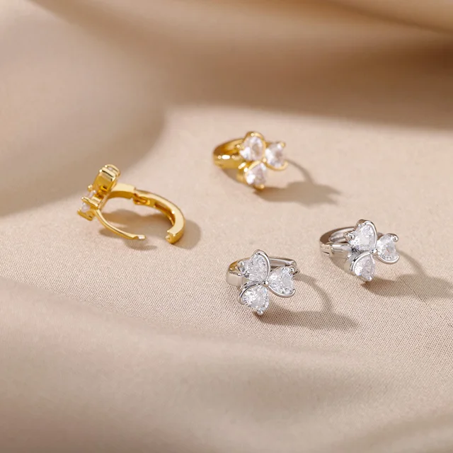 Aesthetic Stainless Steel Hoop Earrings For Women Gold Minimalist Heart Snake Flower Zircon Earring Korean Fashion Jewelry 2022 E2300G-2