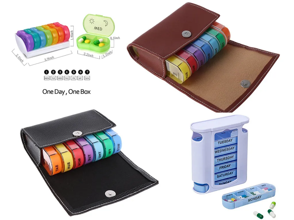 Weekly Pill box 28 Grid Pill Box 7 Day Container Medicine Box Organizer Case Wallet Medicine Box Travel Case balck/brown