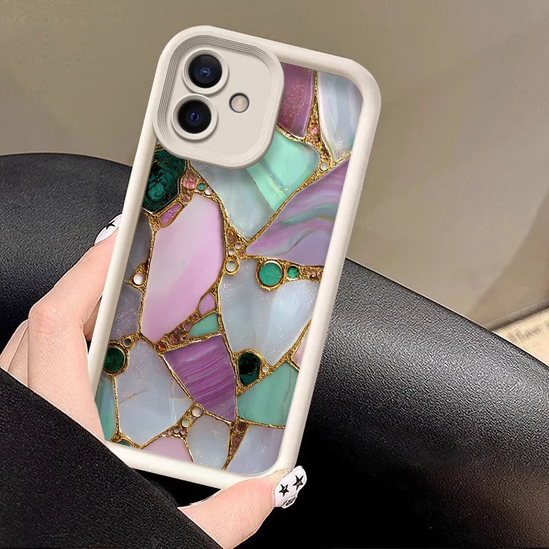 Luxurious Pink Green Marble Texture Printed Phone Case - Anti-Drop Silicone Soft Cover