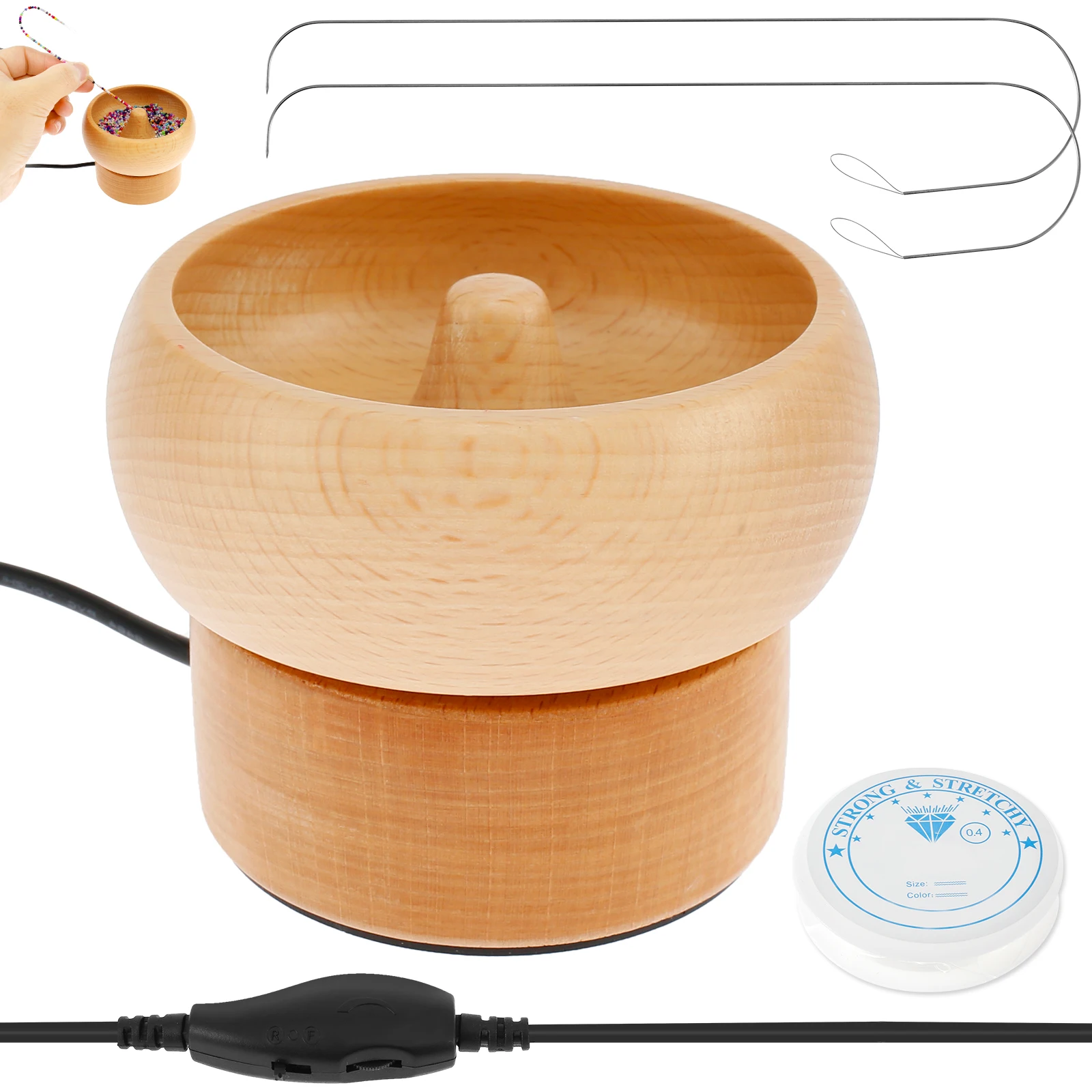 

New Electric Wooden Bead Spinner USB Powered Spin Beading Bowl Kit Adjustable Speed and Direction Spin Bead Loader with 2