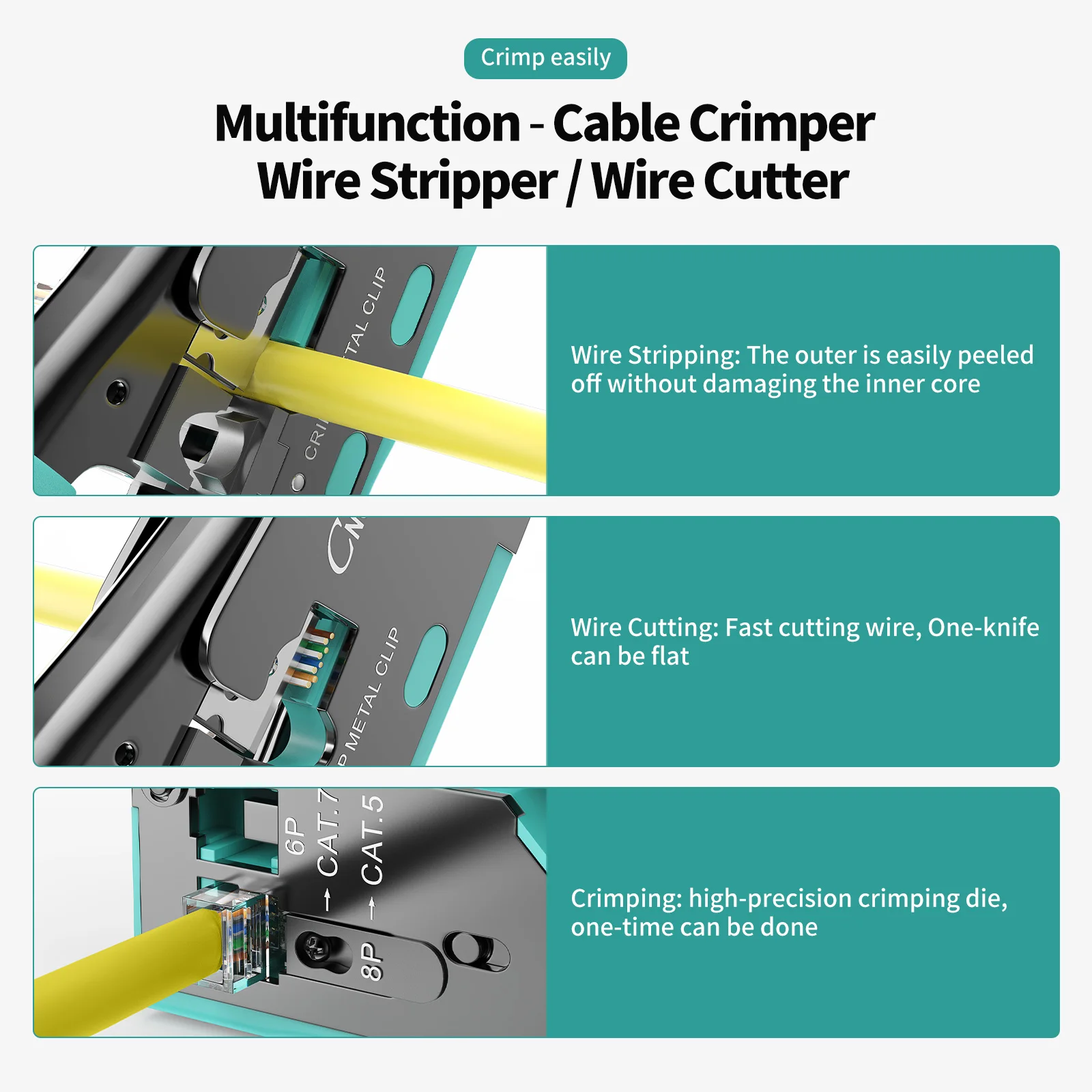 Plugues Modulares para Passagem Ferramenta Crimper Conector Rj45 Rj11 rj 45 Cat7 Cat8 Cat6 Cat5e - Imagem 6