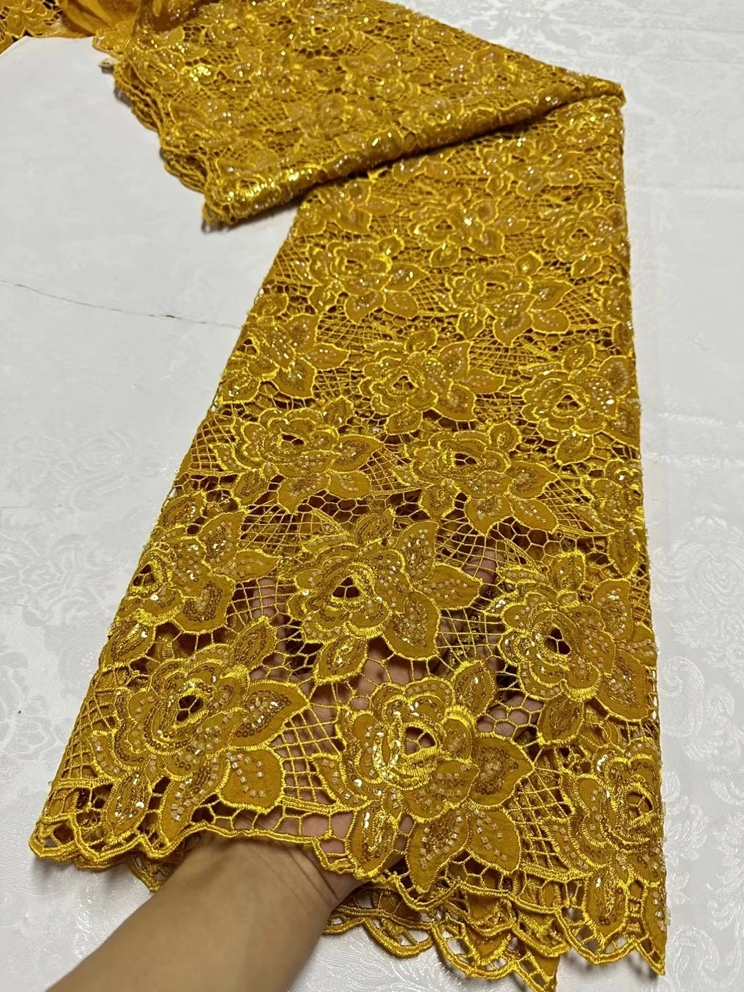 

Африканский нигерийский тюль, кружева ткань, вышивка блестками, Французская ткань для шитья, 5 ярдов, 2024