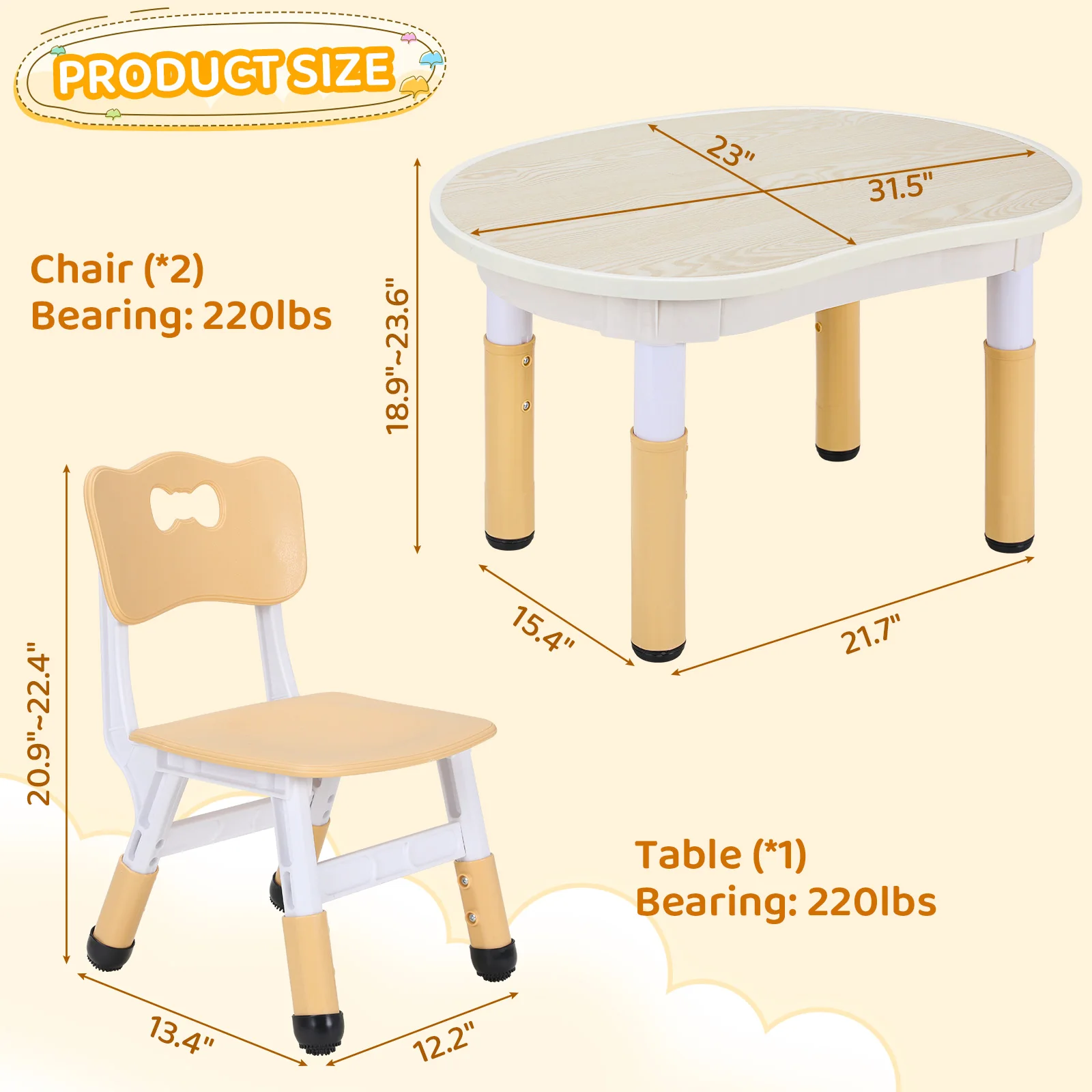 AOOU Kids Table and 2 Chairs Set Height Adjustable, Kids Art Table with Graffiti Desktop for Daycare/Home/Kindergarten