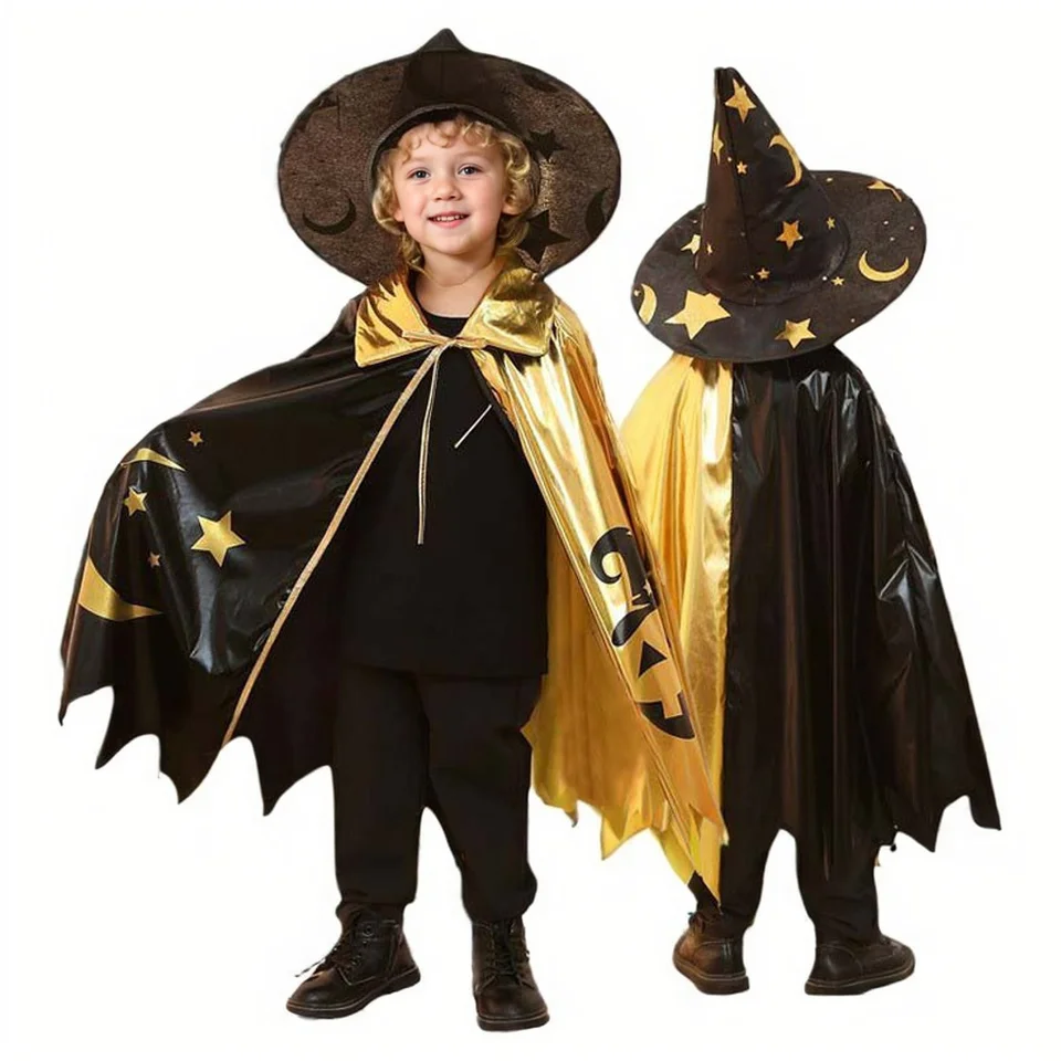 Costume De Magicien/sorcier 7 Pièces - Cape, Chapeau, Baguette, Lunettes, Parfait Halloween Ou Cosplay