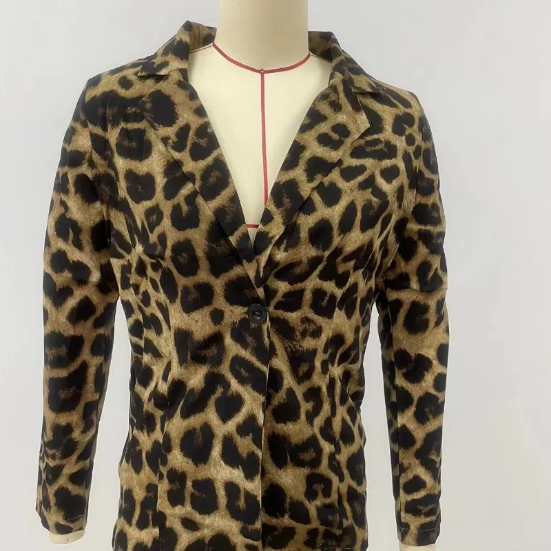 Spring/autumn Women's Turn-down Collar Leopard Print Geometric Long Sleeved Button Cardigan Coat Office Lady Fashion Casual Tops
