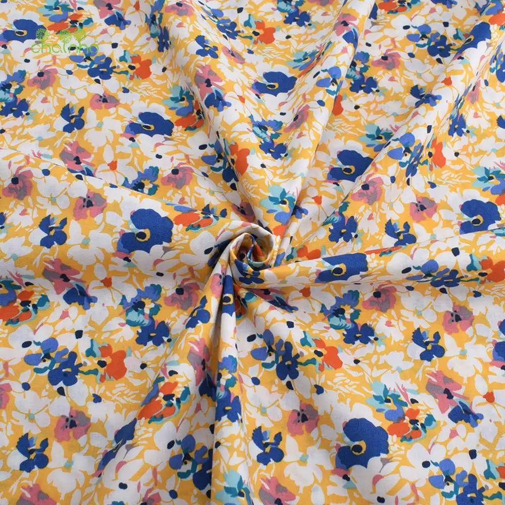 Chainho,Printed Plain Weave Poplin Cotton Fabric,DIY Quilting Sewing Material,Patchwork Cloth,Floral Series,3 Sizes,15PC10