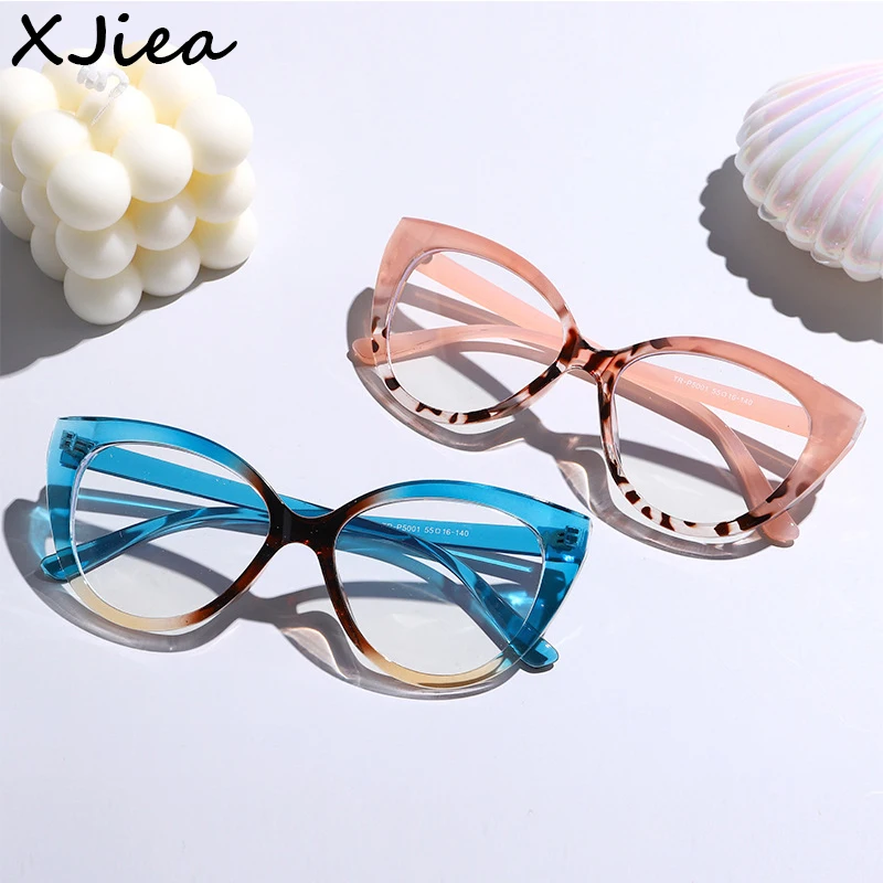 

Очки XJiea оптические для мужчин и женщин, кошачий глаз, в винтажном стиле, пэчворк, защита от сисветильник, по рецепту, TR90