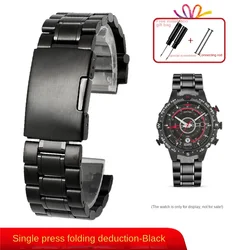 Premium Solid Stainless Steel Watch Band Strap for Men - Enhanced Metal Watchband Design (A Black)