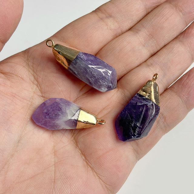 Purple Amethysts Quartz Crystal Pendant Charm Connector For Healing Pendulum Jewelry Making Diy Earring Necklace Gifts