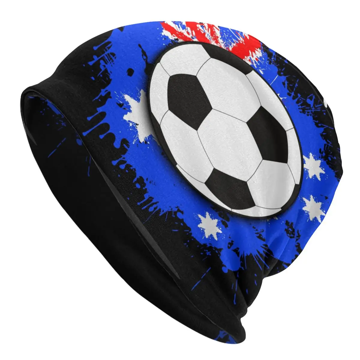 

Thin Beanies Knitted Cap Autumn Australia Flag Soccer Ball Against Pattern Beanie Cap Bonnet Casual Cap
